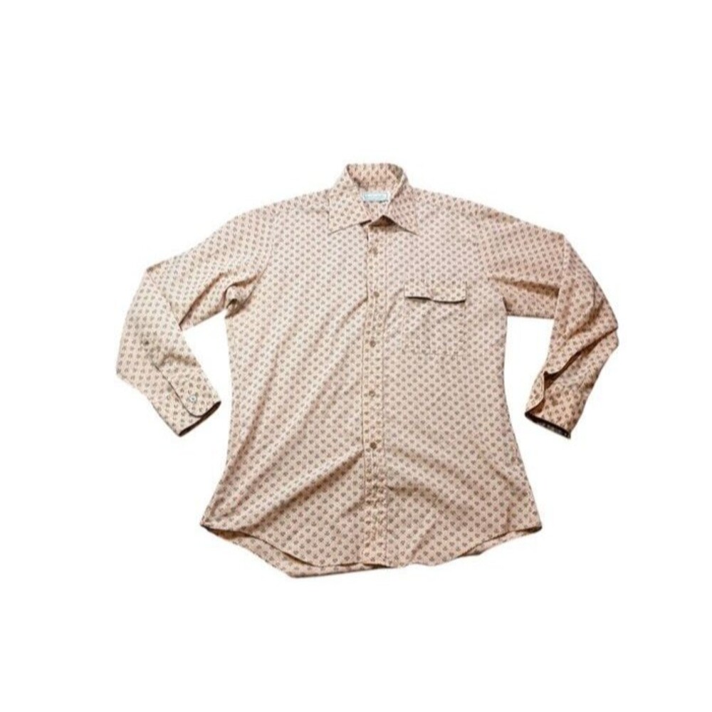 VTG  Landmark 70’s Button Up Long Sleeve Mens Size 16 32/33 Medium AOP Disco